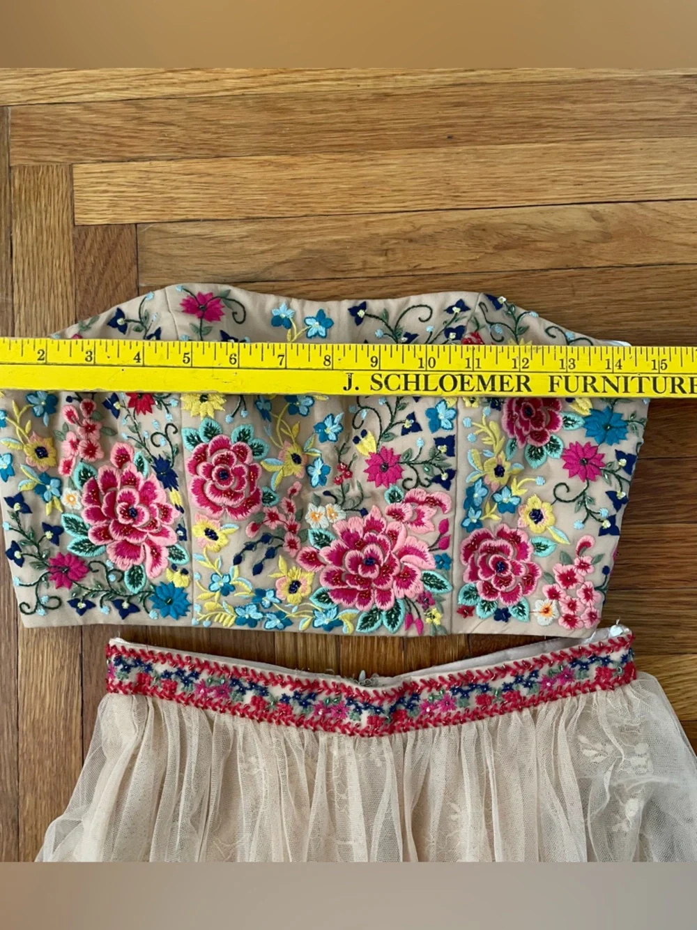 Sherri Hill Blush Lace-Trim A-Line Tulle Skirt and EmbroideredTop Prom Two-Piece - Picture 4 of 9